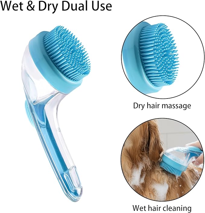 Pet Bath Brush,Dog Grooming Brush,Comes with Pet Grooming Comb and 2 Pcs Cat Scrubbers for Bath,2 in 1 Dog Bath Brush,Scrubber with Built-in Shampoo Dispenser