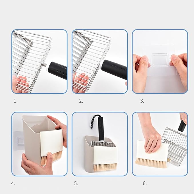 Haofy Cat Litter Scoop,Stainless Steel Litter Scoop with Portable Cleaning Brush and Storage Stand for Cat Box Cleaning