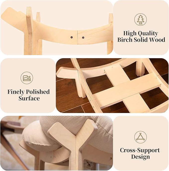 PACHIRA Elevated Cat Bed Wooden, Cat Couch Fluffy, Cat Sofa Flower for Indoor Cats, Raised Cat Bed with Washable Fluffy Cushion and Birch Wood, Cat Chair for Kitty and Puppy, Cat Furniture (White)