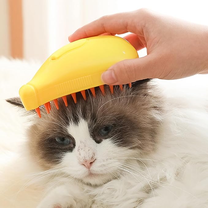 Cat Steam Brush, Cute Banana Shape Hair Brush Cat Dog Pet Brush Massager Steaming Spray Massaging Comb, Steam Cat Brush, Flyaway Hair Prevention Cat Grooming Brush, Dog Grooming Supplies (A)