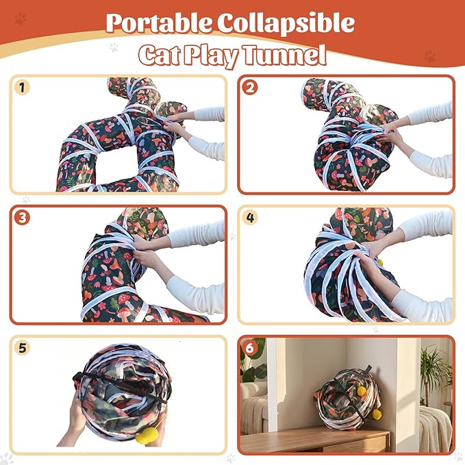 Cat Tunnel for Indoor Entertainment, Tear-Resistant Cat Play Tube with Play Ball, Collapsible Pet Tube with Interactive Peephole, Ideal for Kittens Puppies Rabbits (Octopus-Shaped)