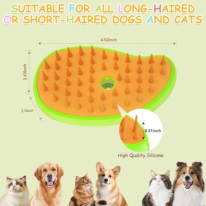 Rechargeable 3-in-1 Silicone Steaming Brush for Detangling and Grooming Pets - Multifunctional Hair Comb for Cats (Yellow)