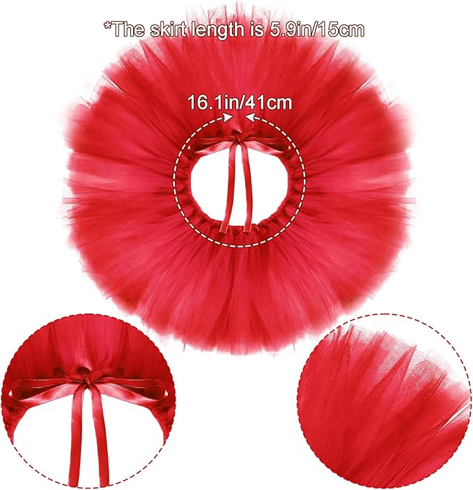 Pet Costume Set Tutu Skirt with Pearl Crown for Small Dog Cat Halloween Birthday Wedding Photo Prop Costume (Red)
