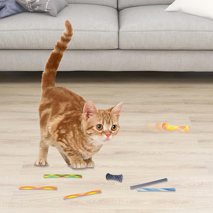 Andiker Multi-Colored Cat Toy Set - 20pcs Nylon Mesh Spring Toys for Indoor Cats to Chase, Bite & Pounce