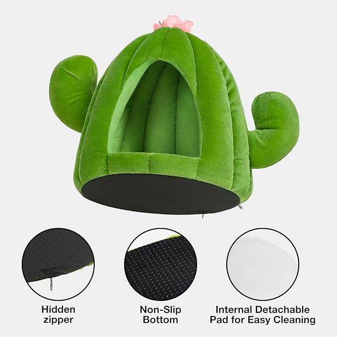 VETRESKA Cactus Cat Beds for Indoor Cats - Warm Cat House Pet Bed for Large Cat or Small Dog, Animal Cave Cat Tent Kitten Bed with Removable Washable Cushion