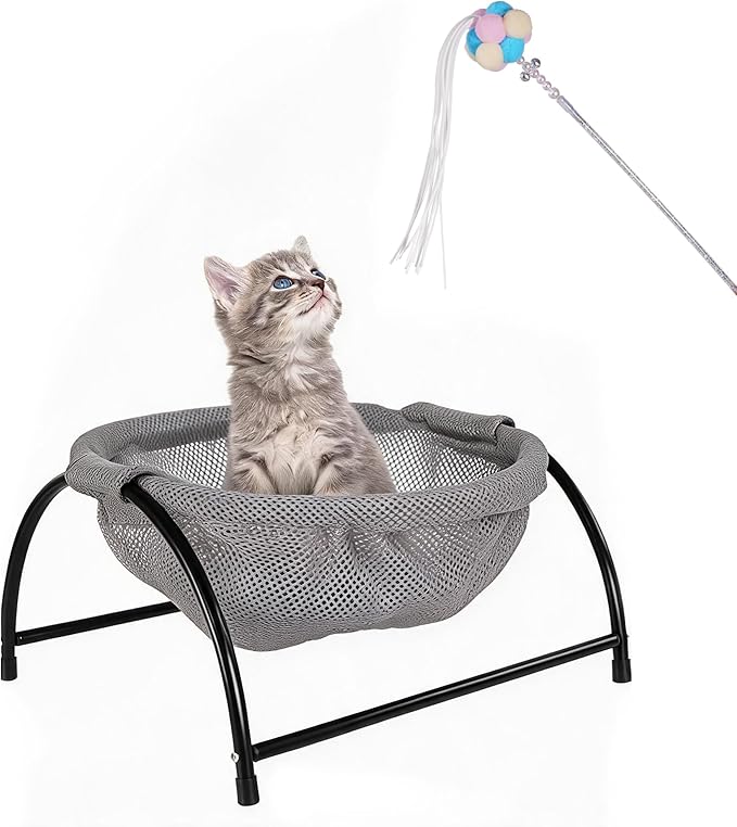 Elevon Elevated Cat Bed, Free-Standing Cat Hammock Bed, Pet Bed with Metal Frame for Indoor Outdoor, Pet Bed Suitable for Summer Machine Washable & Breathable Easy Assembly up to 40lbs