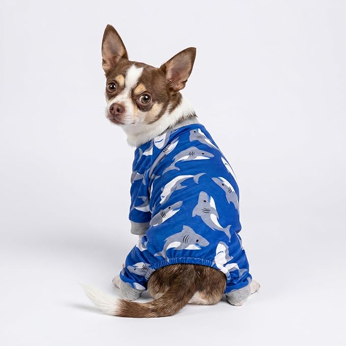 Fitwarm Shark Dog Pajamas, Dog Clothes for Small Dogs Girl Boy, Pet Onesie with Feet, Cat Outfit, Lightweight Velvet, Royal Blue, XS