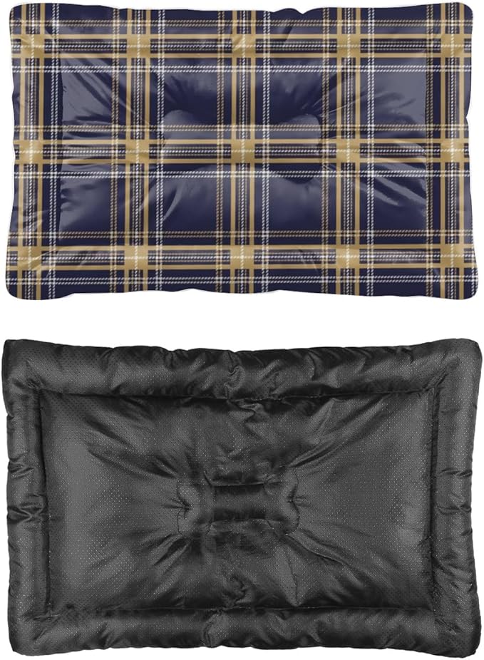 Navy Blue Yellow Plaid Pet Beds for Dogs Non Slip Bottom Dog Bed Scratch Resistant Cozy Soft Car Beds for Dogs Furniture Covers Pets Printed Cat and Dog Pads Gift Tough Bed 36× 24 Inch Indoor Outdoor