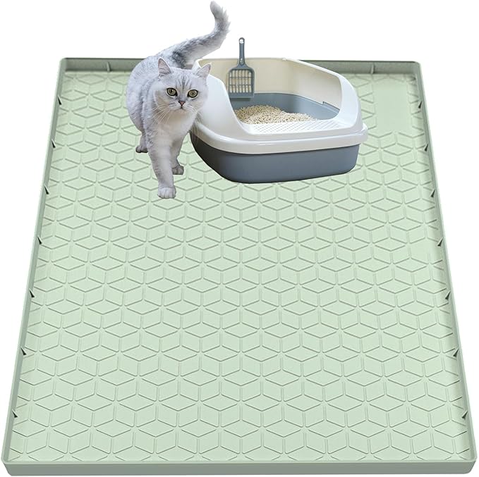 Cat Litter Mat, Silicone Large Cat Mat for Litter Box - 34x22 in, Waterproof & Non-Slip, Durable & Easy Clean, Green
