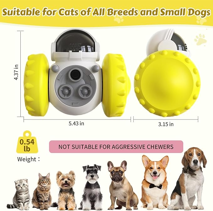 Cat Wobble Treat Dispenser Puzzle Toys Interactive Slow Feeder Snack Enrichment Fun Sliding Rolling Exercise & Distribution Toy for Indoor Cats, Small and Medium Dogs