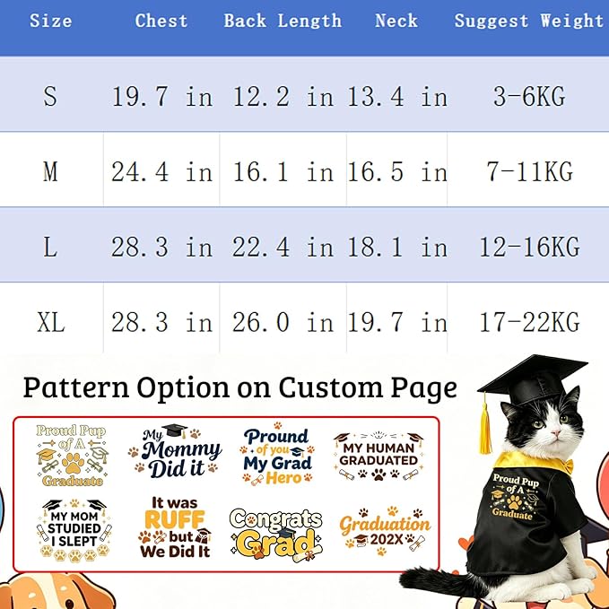 Personalized Cat Graduation Cap and Gown with Name Photo and Tassel, Custom Adjustable Pet Graduation Costume for Small Medium Large Cats Dogs Ceremony Photo Props