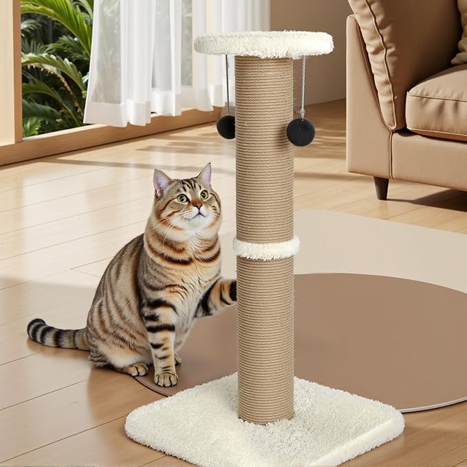 Cat Scratching Post, 32 Inch Tall Scratching Post for Indoor with 2 Ball Cat Scratcher for Medium and Large Cats