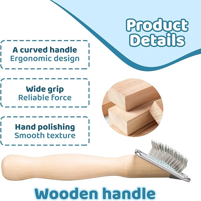 Dog Brush for Long haired Dogs & Cat,Grooming Brush for Shedding, Dematting, Bath, for Short Hair, Poodles, Indoor Cats, pin Brushes for Dog Grooming,Wooden Handle,Wooden Dog Brush
