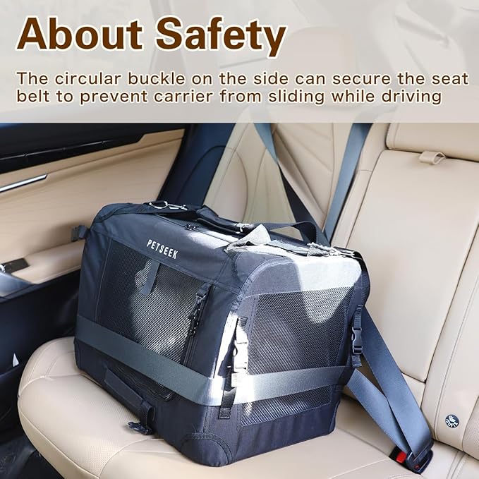 Large Cat Carrier, Portable Soft Sided Road Car Carrier, for Small Dog or Big Cats, 20"x13"x13" Outside Folding Comfortable Design, Black