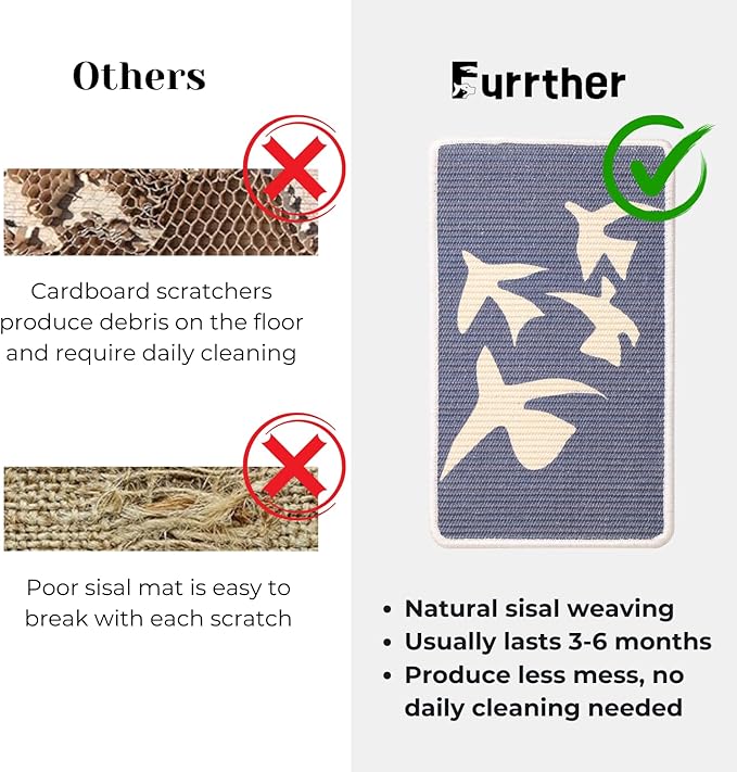 Furrther Sisal Cat Scratcher Post Mat (Use on Wall, Couch and Carpet), Durable and Shedding-Resistant Cat Scratching Surface - 21.7x13 inch with Adhesive Pads and Twist Pins (Meowtisse)