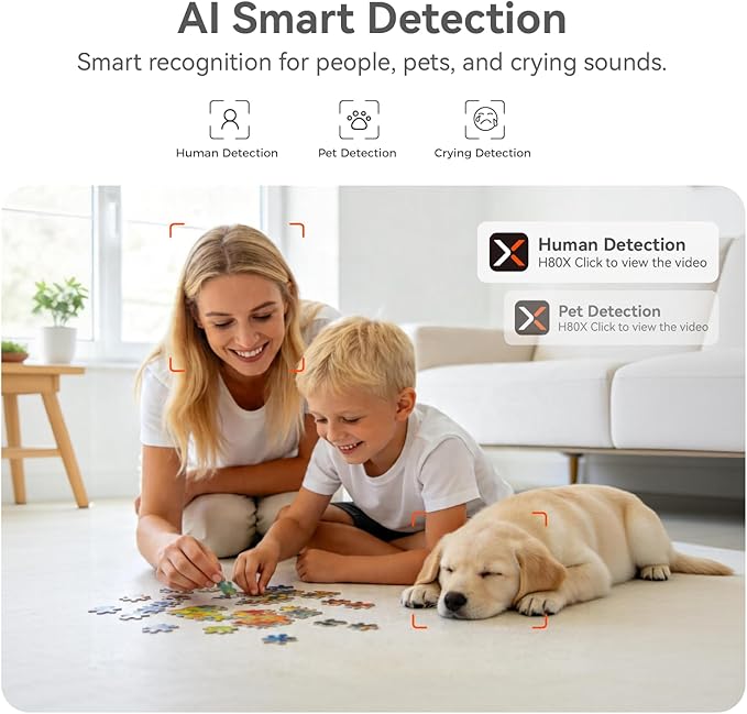 4K UHD Indoor Camera, 64G Built-in Storage No Subscription,Pet Camera Indoor with Phone App,Work as Baby Monitor/Cat/Dog Camera,360°Pan&Tilt,Two-Way Talk,Privacy Mode,AI Tracking/Detection