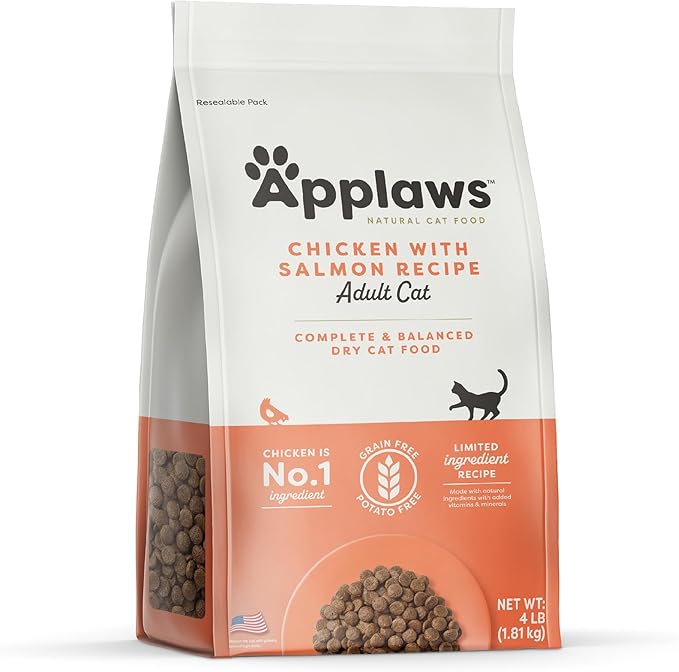 Applaws Complete Dry Cat Food, Grain-Free, Limited Ingredient with Added Vitamins & Minerals, Protein, Supports Digestion, Chicken & Salmon (4 Pound Bag)