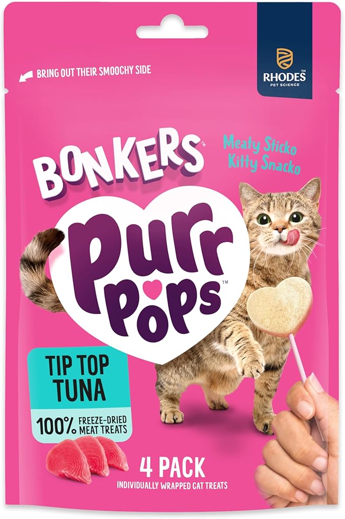 Bonkers Purrpops Freeze-Dried Tuna Flavored Lollipop Treats for Cats, 4 Pack (Pack of 13)