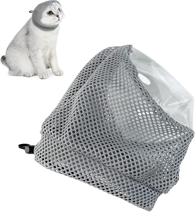 Cat Bubble Muzzle for Cats That Bite Transparent Muzzle for Grooming and Nail Trimming Adjustable Soft Breathable Mesh for Bite Prevention(Grey S)