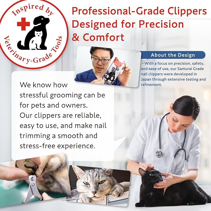 HIBINO Samurai-Grade Cat Nail Clippers | Vet Recommended | Sharper, Quieter & Safer | Precision Blade for Stress-Free Grooming | Non-Slip Grip | Lifetime Durability | Made in Japan