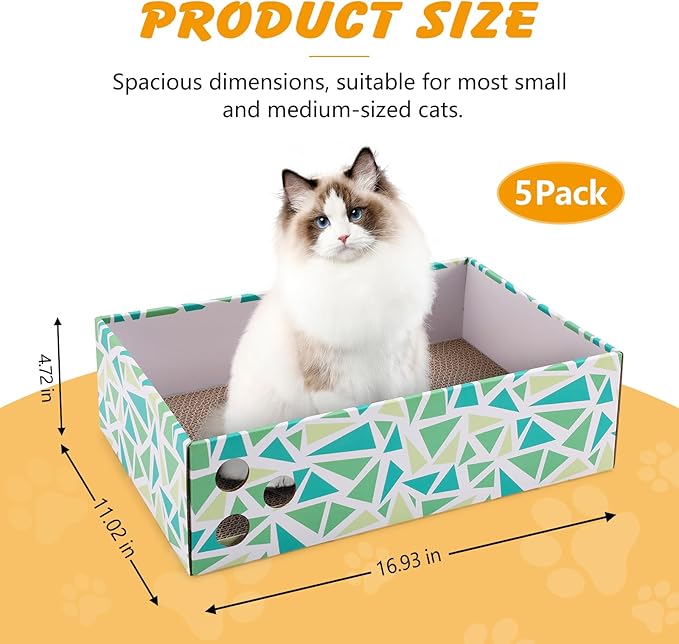 Cat Scratch Pad with Box, 5 Packs in 1 Cat Scratcher Board for Indoor Cats, Reversible Heavy-Duty Corrugated Scratching Board for Cats, Medium and Small Cats, Furniture Protection