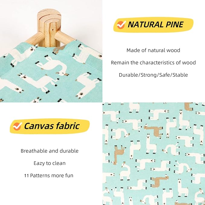 Patas Lague Cat and Dog Hammock Bed for Small Dogs, Brethable Wooden Cat Pet Rabbit Elevated Cooling Outdoor Bed Cots Furniture for Summer Alpaca