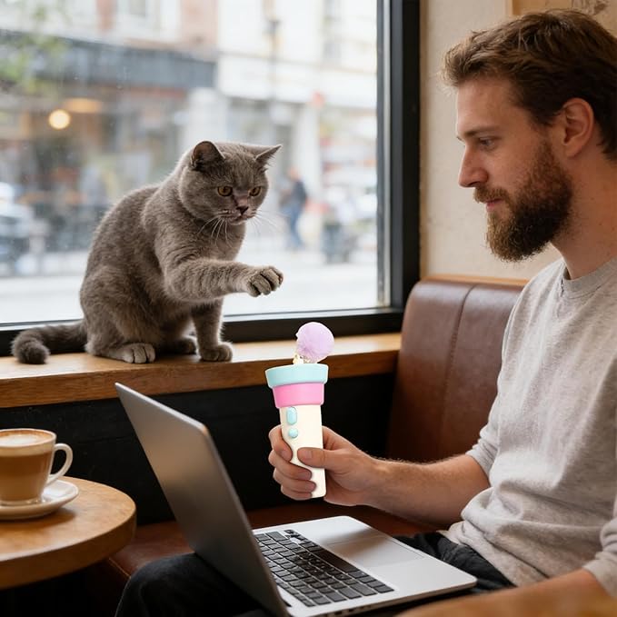 Electric Cat Wand Toy with Telescopic Rope, Cat Teaser Game Interactive Cats Toys Fuzzy Ball Launchers Funny Enrichment Toys for Bored Indoor Pets