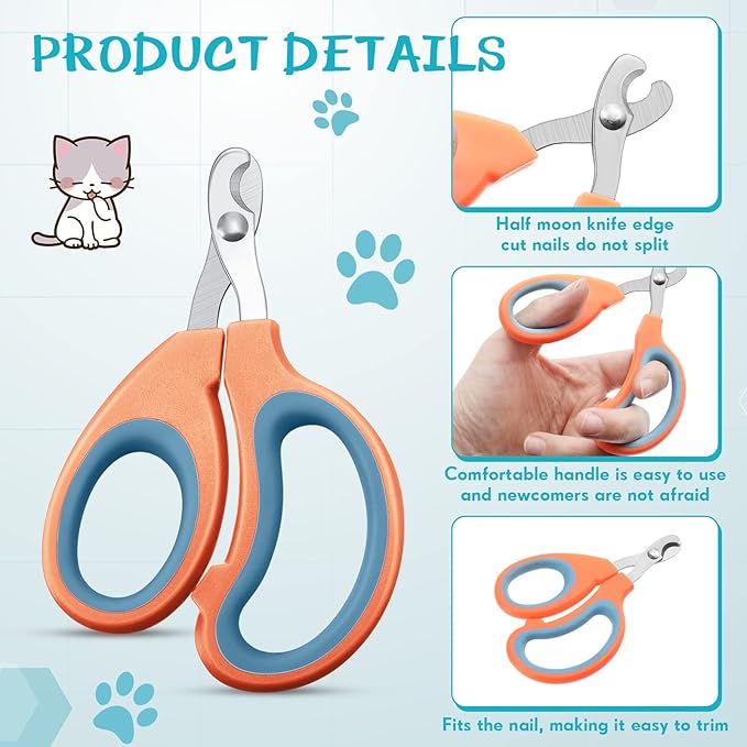 Therwen 12 Pcs Cat Nail Clipper Bulk Cat Nail Trimmer Kitten Claw Clippers Pet Nails Cutter Claw Care for Cats Kittens Bunny Puppy Rabbit Gatos Sharp Safer (Moon-Shaped,Multiple Colors)