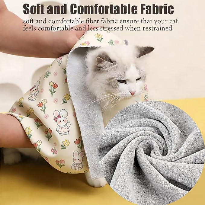 Cat Wrap for Cutting Nails, Self-Adhesive Cat Grooming Wrap Anti-Escape Anti-Scratch Calming Cat Swaddle Wrap for Nail Clipping, Medicine, Ear Cleaning, Multifuctional Pet Tool for Cat-Owner, Vet