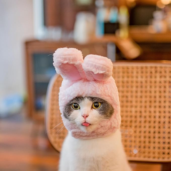 Qiansail Lion Mane Wig for Cats, Funny Bunny Ears Cute Dog Hats Cat Apparel Costume Pet Clothing Accessories for Halloween Cosplay Party