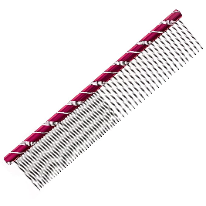 MEKBOK Dog Comb Grooms Cats As Well - for Medium to Thick Coats - 8 Inch Length - Rounded Spine - Grooming Tool for Mats and Shedding (Red)