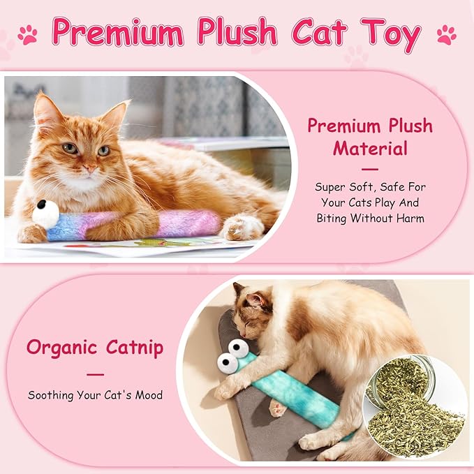 Cat Toys Pillows, 3 Pack Cat Kicker Toy for Kittens and Adult Cats, Soft and Durable with Catnip Inside, Interactive Catnip Toys for Anxiety Relief and Promotes Exercise (12.6 Inches)