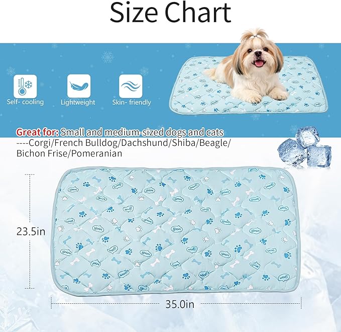 DELIFUR Pet Cooling Blanket, 23.6x35.4 in Ice Silk Cooling Mat for Dogs & Cats, Portable & Washable Pet Cooling Blanket, Easy Carry Mats for Crates, Beds, Sofas, Cars, Summer Use (Blue)