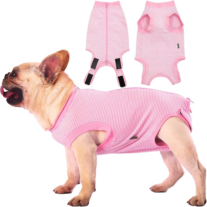 Dog Recovery Suit Pink Female Spay Surgical Small Shirt, Male Surgery Recovery Suit,Pink-White Striped XS