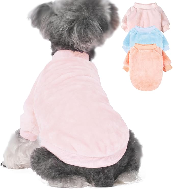 Dog Sweater | 3-Pack Clothes Jackets XXS - XXL for Small Dog Breed (Male & Girl), Soft Winter Coats Sweaters for Dogs and Cats, Pet Apparel Outfits (Ballet Pink,Light Blue,Peach, Small)