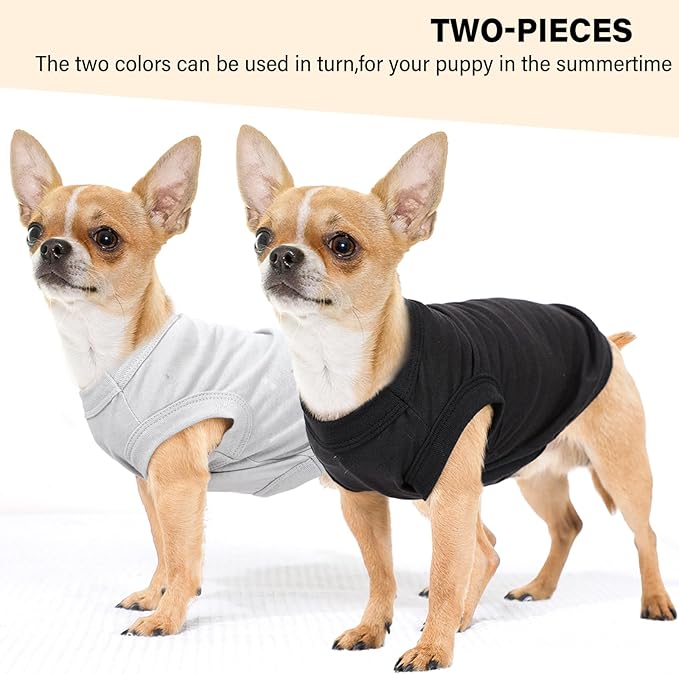 2-Pack Dog Shirts Summer Dog Clothes for Small Medium Dogs Boy, Teacup, Chihuahua, Yorkie, Pug and Cats, Solid Color Pet Tshirts Puppy Clothes, Small, Black+ Grey