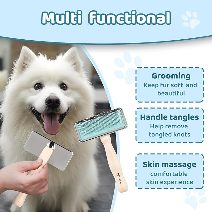Dog Brush for Long haired Dogs & Cat,Grooming Brush for Shedding, Dematting, Bath, for Short Hair, Poodles, Indoor Cats, pin Brushes for Dog Grooming,Wooden Handle,Wooden Dog Brush
