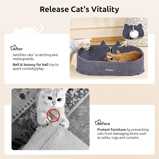Cat Scratcher Bed for Indoor Cats 24.2 Inch Large Cardboard Cat Scratch Couch Felt Bed Cat Scratch Pad for Cat Scratching Post Board Scratchers Lounge House with Bell Ball Toys