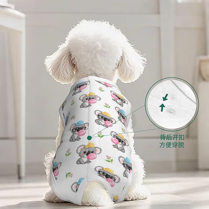 Dog Recovery Suit, After Surgery Wear Dog Onesie for Surgery for Abdominal Wounds Recovery Shirt (Bubble Gum Koala White)