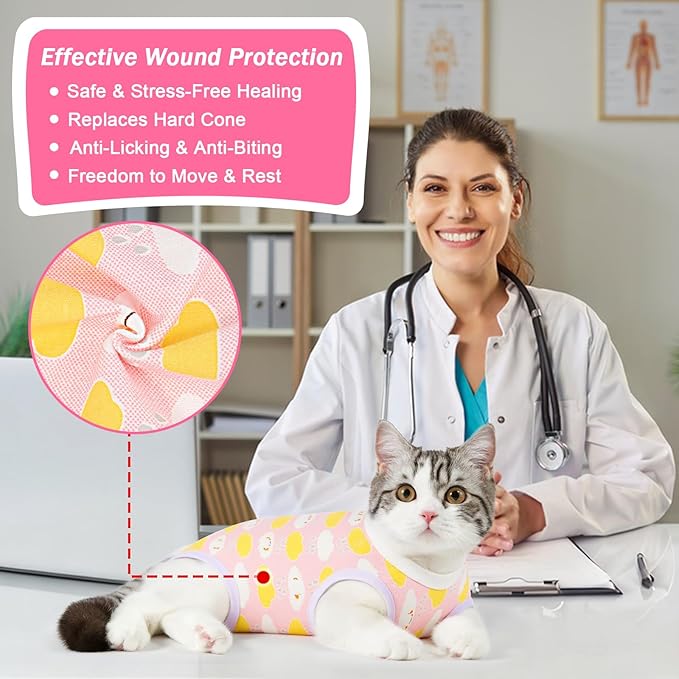 Coppthinktu Cat Recovery Suit Female Cats Onesie for Cats, Breathable Cat Surgery Suit for Surgical Abdominal Wounds Skin Diseases, Cute Kitten Spay Recovery Suit E-Collar Alternative Anti Licking