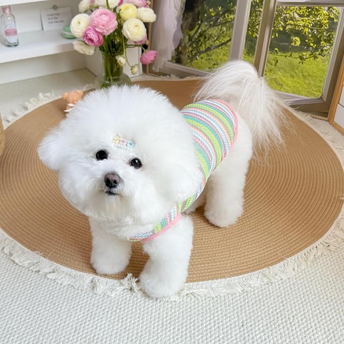 Colorful Openwork Knitted Dog & Cat Clothes - Stylish Pet Tank Top & Skirt for Small Dogs, Cats, Puppies & Kittens, Breathable Comfortable Cozy Pet Clothing