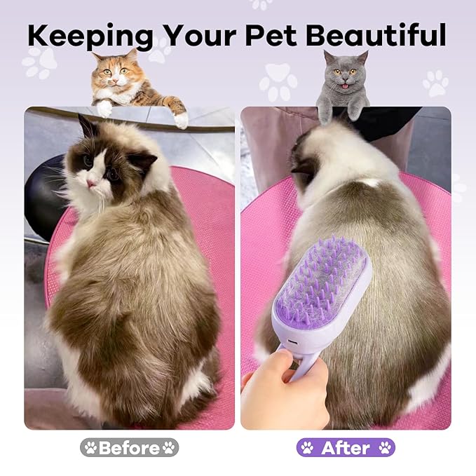 Cat Steam Brush for Shedding, 4 in 1 Rechargeable Steam Brush for Cats and Dogs, Anti-Static, Massage, Cleaning, Shedding & Combing All In One!