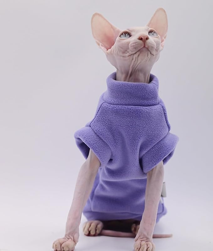 Hairless Cat Clothes Autumn/Winter Warm Fleece Super Soft Stretch Cat Clothes for Sphynx,Devon, Konis,Small Cats and Dogs (Green, Small)
