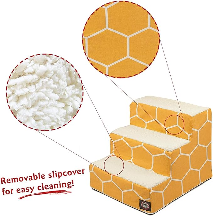Majestic Pet 3 Step Portable Dog Stairs for Small Dogs to get on Bed Supports 250 lbs or Less – Dog Steps for High Bed with Machine Washable Cover –Pet Stairs for Cats Hexo Shapes Yellow