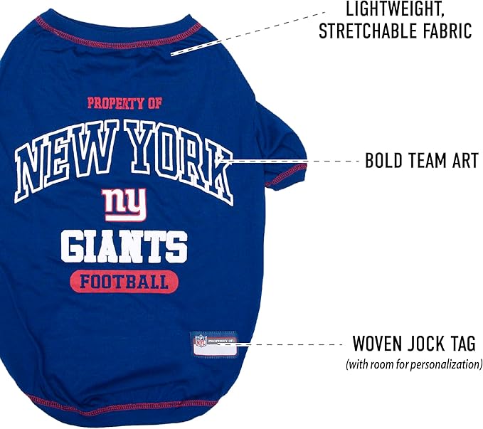 NFL New York Giants Dog T-Shirt for Pets, Size Medium. Officially Licensed Pet Shirt with Team Logo, Soft Stretchable Comfort Fit Apparel for Dogs & Cats