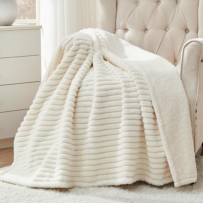 Qeils Waterproof Calming Dog Blanket for Large Dogs, Noiseless Soft Plush Pet Blanket for Bed, 500GSM Thick Faux Fur Pet Throw, Cozy Couch Furniture Protection Washable, Cream, 50x60IN