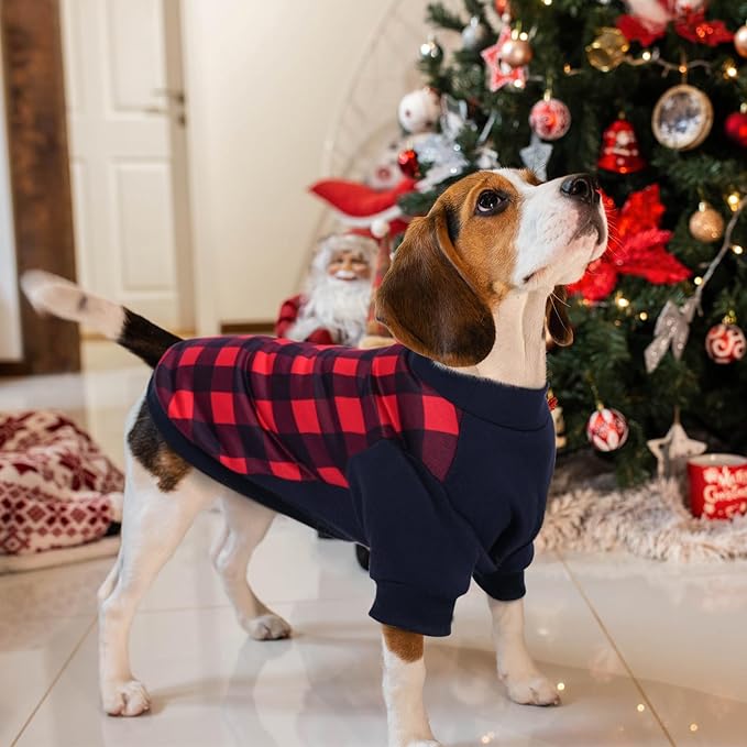 Ugly Christmas Dog Sweater – Soft & Warm Turtleneck Dog Outfit with Leash Hole, Cold-Weather Coat for Dogs & Cats, Perfect for Christmas (Red & Navy Blue, Small)