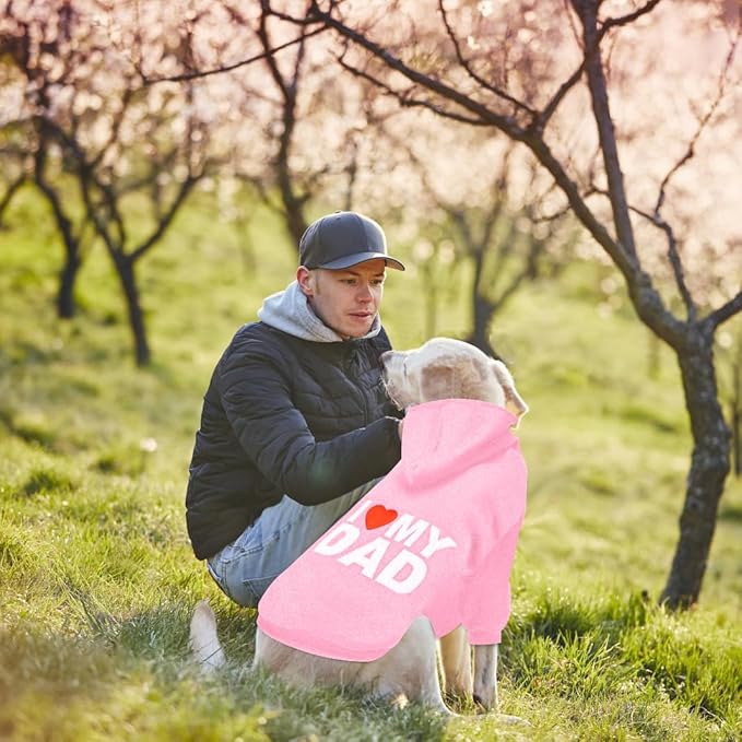 Dog Sweater Dog Hoodie Cold Weather Dog Coat Hooded Sweatshirt for Puppies,Cats, Small Medium Large Dogs (Pink(I Love My Dad), X-Large)