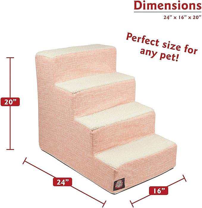 Majestic Pet 4 Step Portable Dog Stairs for Small Dogs to get on Bed Supports 250 lbs or Less – Dog Steps for High Bed with Machine Washable Cover –Pet Stairs for Cats Palette Heathered Blush Pink