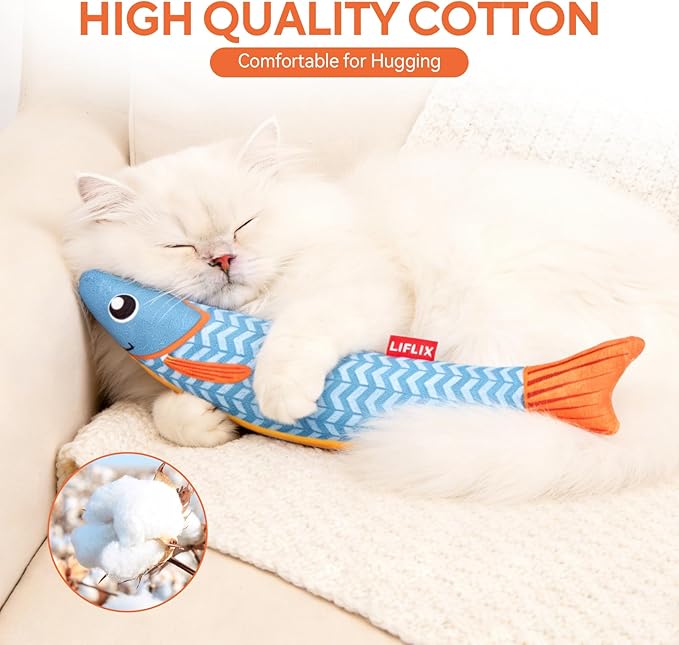 LIFLIX 3PCS Catnip Toys for Cats, Crinkle Cat Toy, Cat Fish Toy for Indoor Cats and Kittens, Cat Toys with Catnip, Interactive Crinkle Fish Cat Toys for Bored Indoor Cats